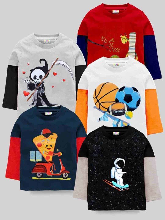 Kids Multicoloured Pack of 5 Printed T-shirt